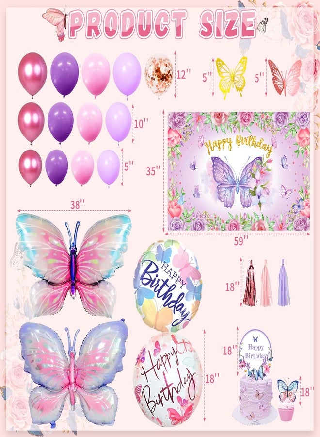 BOLAKE 138PCS Butterfly Birthday Decorations for Girls, Butterfly Party Supplies Include Balloon Arch Butterfly Backdrop Foil Balloon 3D Butterfly Wall Decors Tablecloth Cake Topper Tassle - Image 3